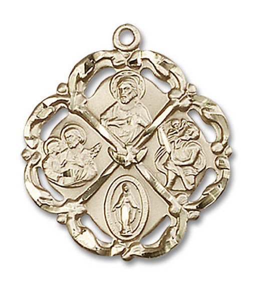 Cut Out Embellished 5-Way Medal - 14kt Gold 1 x 7/8 Pendant 5446