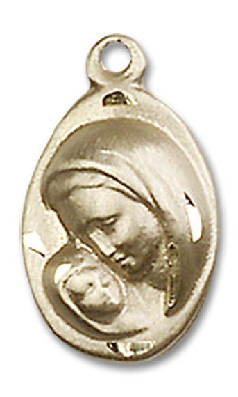 Madonna and Child Medal - 14kt Gold 5/8 x 3/8 Oval Pendant 5447