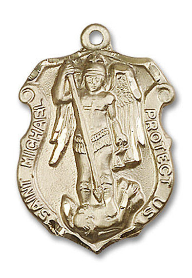 St Michael Police Shield Medal - 14kt Gold Oval Pendant 2 Sizes