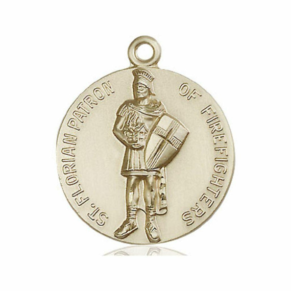 Large St Florian Firefighter Medal - 14kt Gold 1 x 7/8 Round Pendant 5687