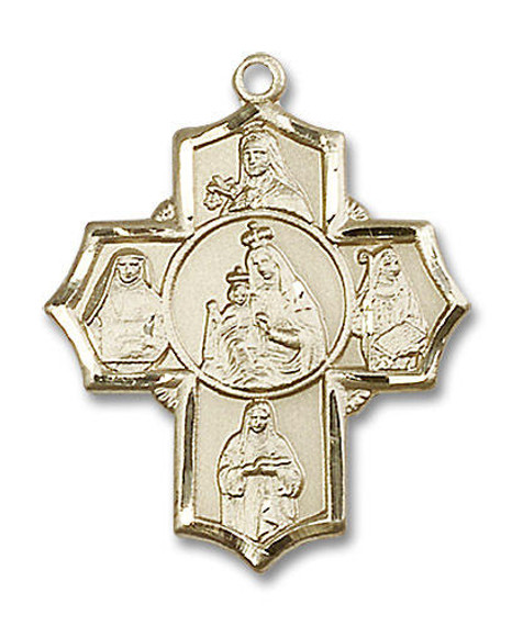 Large Our Lady of Mount Carmel Multi-Saint 5-Way Medal - 14kt Gold 1 1/4 x 1 Pendant 5702