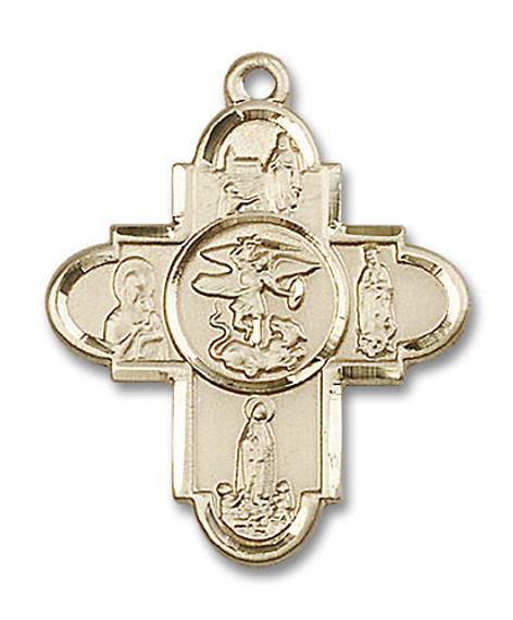 Large St Michael Marian Apparition 5-Way Medal - 14kt Gold 1 1/4 x 1 Pendant 5711
