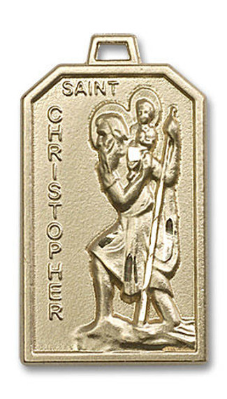 Large St Christopher Medal - 14kt Gold 1 1/8 x 5/8 Rectangular Pendant 5721