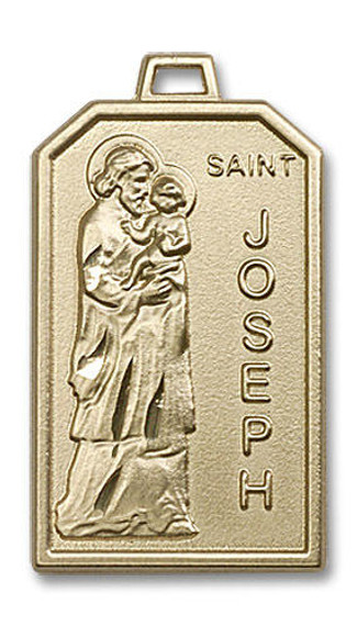 Large St Joseph Medal - 14kt Gold 1 1/8 x 5/8 Rectangular Pendant 5722