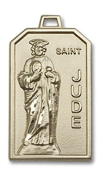 Large St Jude Medal - 14kt Gold 1 1/8 x 5/8 Rectangular Pendant 5725