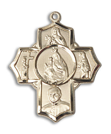 Carmelite 5-Way Medal - 14kt Gold 1 1/8 x 1 Pendant 5727