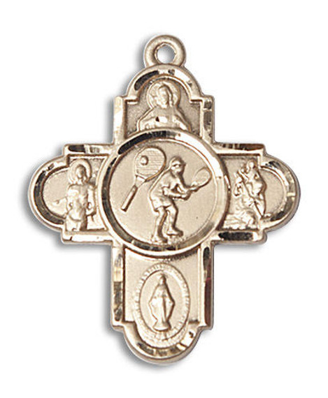 Large Tennis 5-Way Medal - 14kt Gold 1 x 1 5/8 Pendant 5745