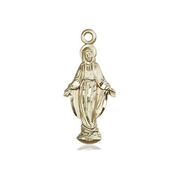 Miraculous Mary Figurine Pendant - 14kt Gold 7/8 x 3/8 5900