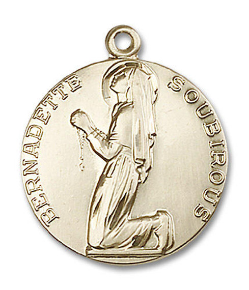 St Bernadette Soubirous Medal - 14kt Gold Round Pendant 2 Sizes