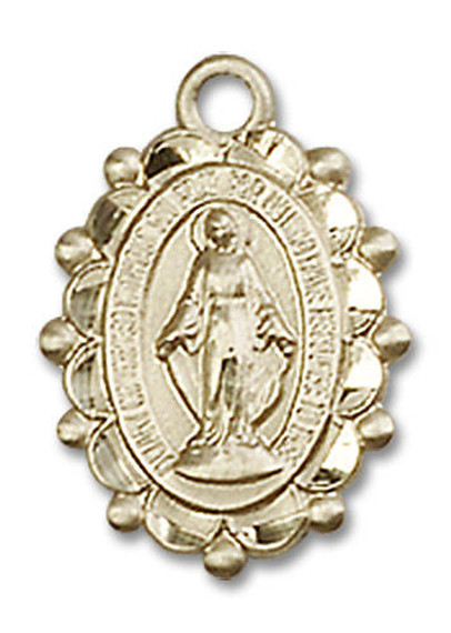 Embellished Miraculous Medal - 14kt Gold 5/8 x 3/8 Oval Pendant 6040