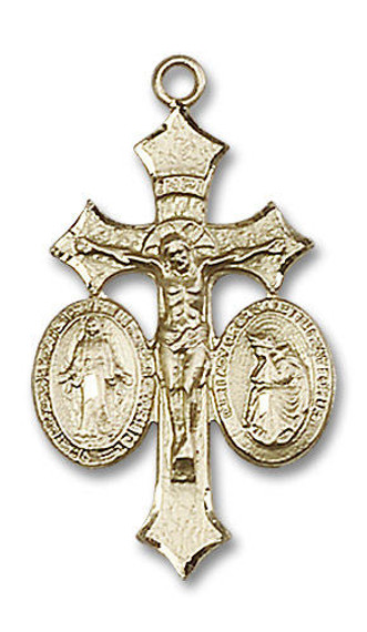 Jesus, Mary, Large Our Lady of La Salette Large Crucifix Pendant - 14kt Gold 1 1/8 x 5/8 6055
