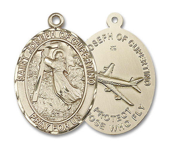 Extra Large St Joseph of Cupertino Pilot Medal - 14kt Gold 1 7/8 x 1 1/4 Pendant 6057