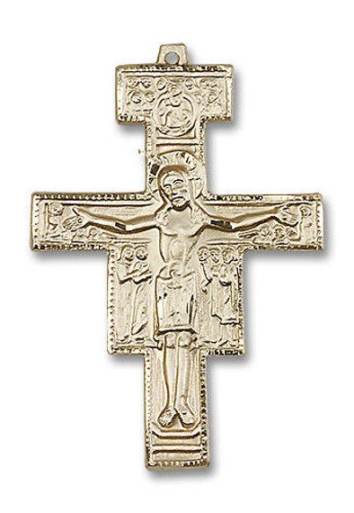 Oversized San Damiano Crucifix Pendant - 14kt Gold 2 x 1 3/8 6070