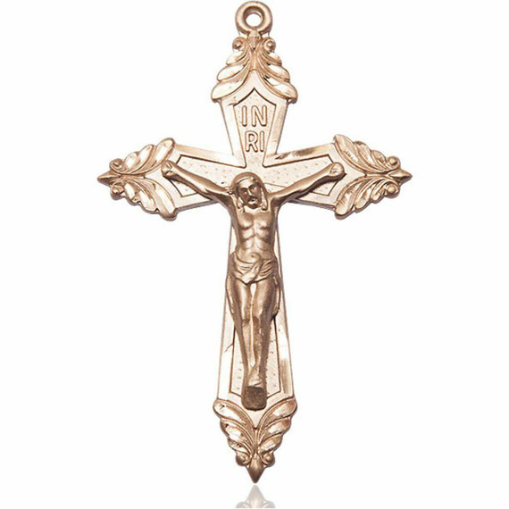 Extra Large Embellished Crucifix Pendant - 14kt Gold 1 7/8 x 1 1/8 6076