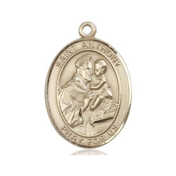 St Anthony Medal - 14kt Gold Oval Pendant 3 Sizes