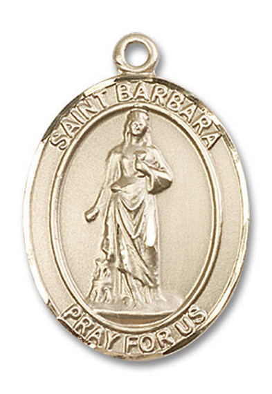 St Barbara Medal - 14kt Gold Oval Pendant 3 Sizes