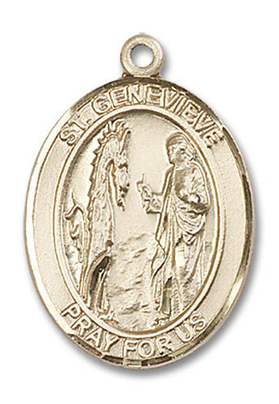 St Genevieve Medal - 14kt Gold Oval Pendant 3 Sizes