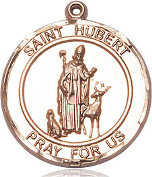 St. Hubert of Liege Medal - 14kt Gold Round Pendant