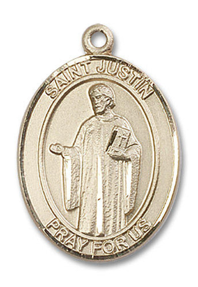 St Justin Medal - 14kt Gold Oval Pendant 3 Sizes