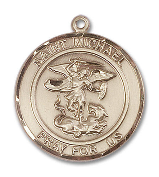 St Michael Medal - 14kt Gold Round Pendant 2 Sizes