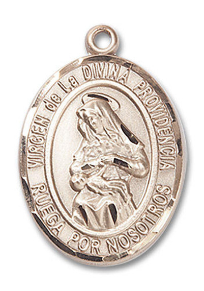 Virgen De La Divina Medal - 14kt Gold Oval Pendant 2 Sizes