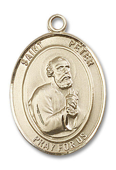 St Peter Medal - 14kt Gold Oval Pendant 3 Sizes