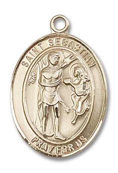 St Sebastian Medal - 14kt Gold Oval Pendant 3 Sizes