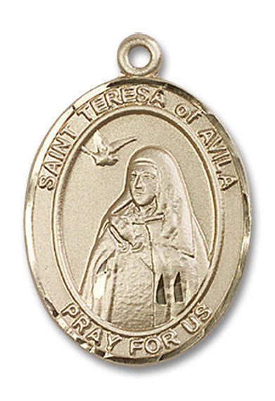 St Teresa of Avila Medal - 14kt Gold Oval Pendant 3 Sizes