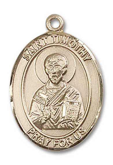 St Timothy Medal - 14kt Gold Oval Pendant 3 Sizes