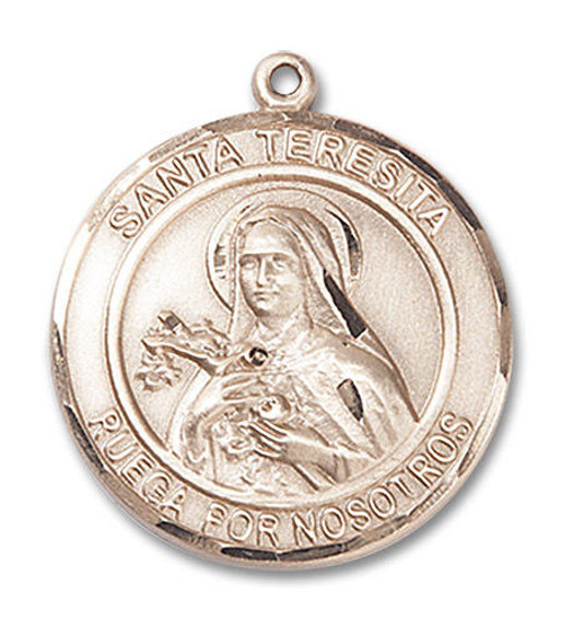 Santa Teresita Medal - 14kt Gold Round Pendant 2 Sizes