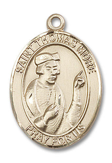 St Thomas More Medal - 14kt Gold Oval Pendant 3 Sizes