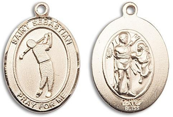 St Sebastian Golf Medal - 14kt Gold Oval Pendant 3 Sizes