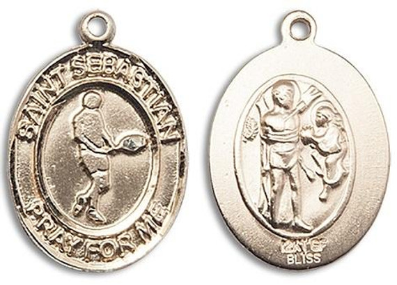 St Sebastian Tennis Medal - 14kt Gold Oval Pendant 3 Sizes