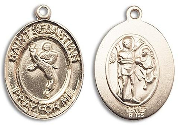 St Sebastian Martial Arts Medal - 14kt Gold Oval Pendant 3 Sizes