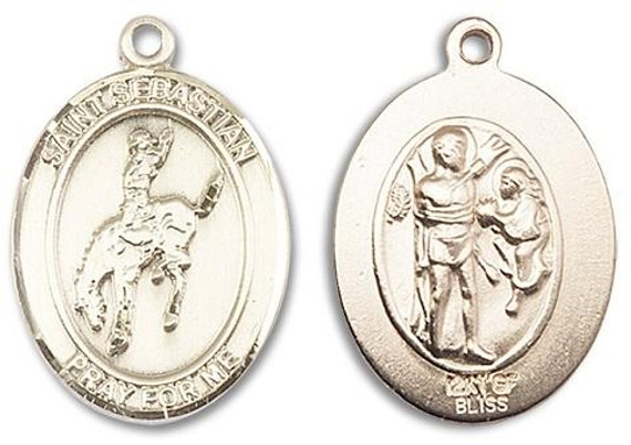 St Sebastian Rodeo Medal - 14kt Gold Oval Pendant 3 Sizes