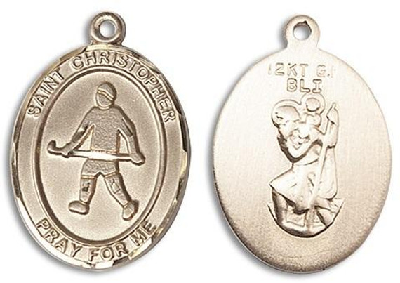 St Christopher Field Hockey Medal - 14kt Gold Oval Pendant 3 Sizes