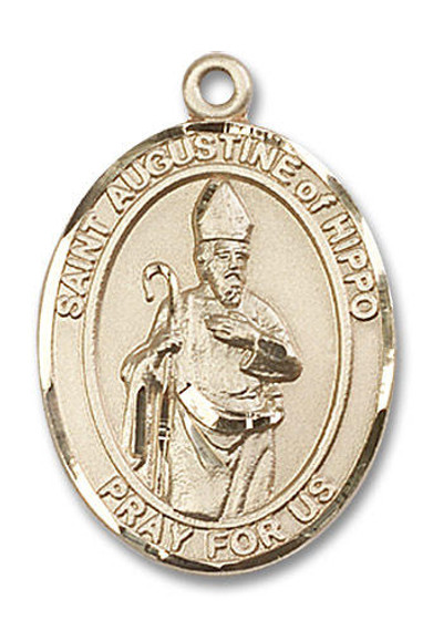St Augustine of Hippo Medal - 14kt Gold Oval Pendant 3 Sizes