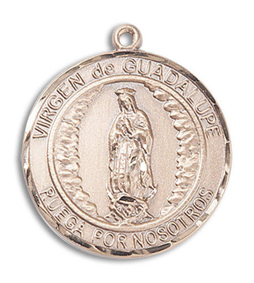 Virgen De Guadalupe Medal - 14kt Gold Round Pendant 2 Sizes