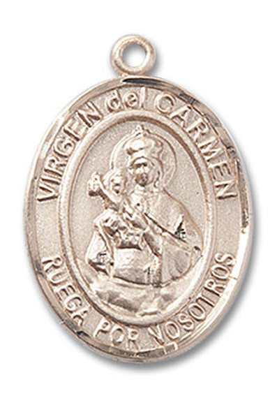Virgen Del Carmen Medal - 14kt Gold Oval Pendant 2 Sizes