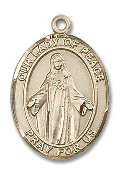 Our Lady of Peace Medal - 14kt Gold Oval Pendant 3 Sizes