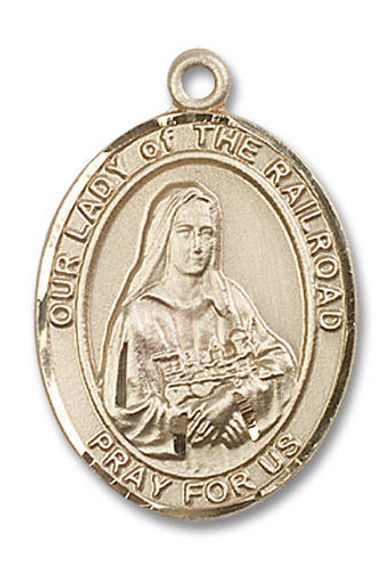 Our Lady of The Railroad Medal - 14kt Gold Oval Pendant 3 Sizes