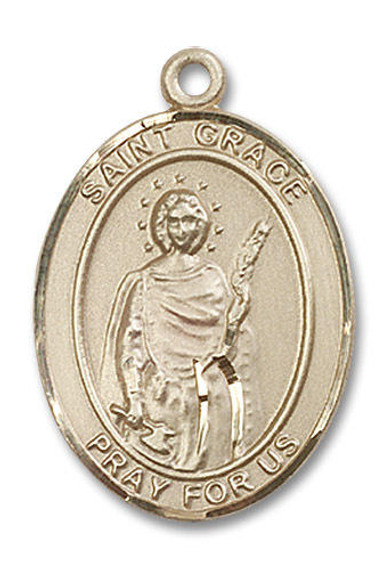 St Grace Medal - 14kt Gold Oval Pendant 3 Sizes