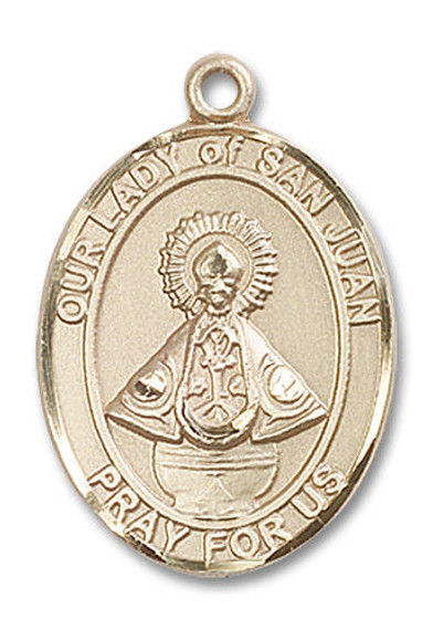 Our Lady of San Juan Medal - 14kt Gold Oval Pendant 3 Sizes