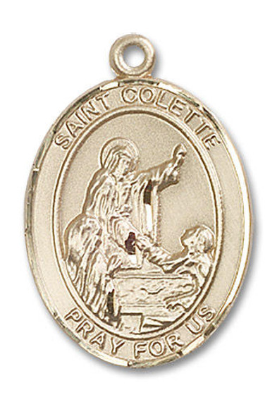St Colette Medal - 14kt Gold Oval Pendant 3 Sizes