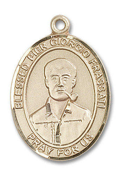 Blessed Pier Giorgio Frassati Medal - 14kt Gold Oval Pendant 3 Sizes