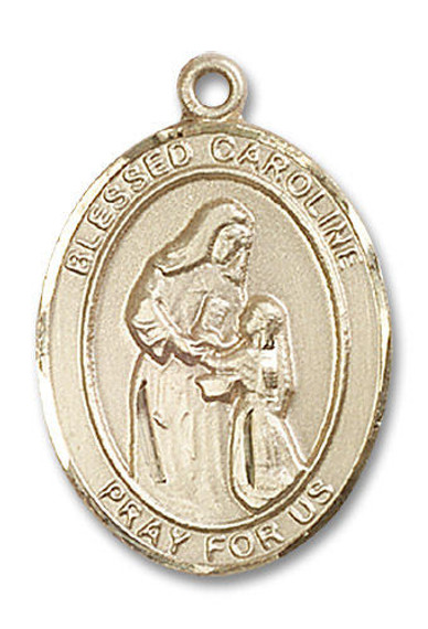 Blessed Caroline Medal - 14kt Gold Oval Pendant 3 Sizes