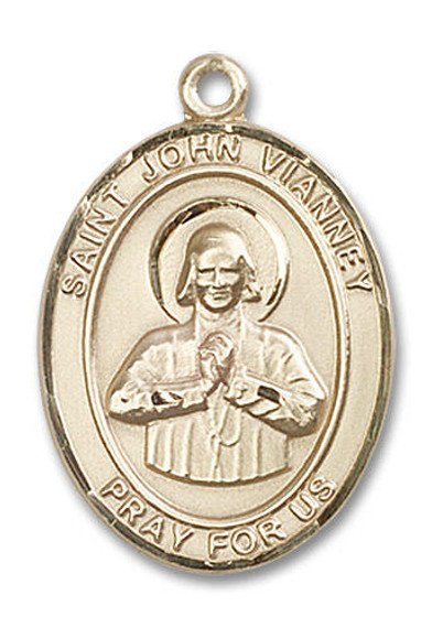 St John Vianney Medal - 14kt Gold Oval Pendant 3 Sizes