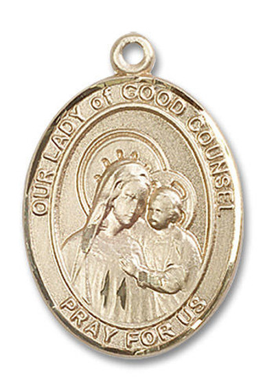 Our Lady of Good Counsel Medal - 14kt Gold Oval Pendant 3 Sizes