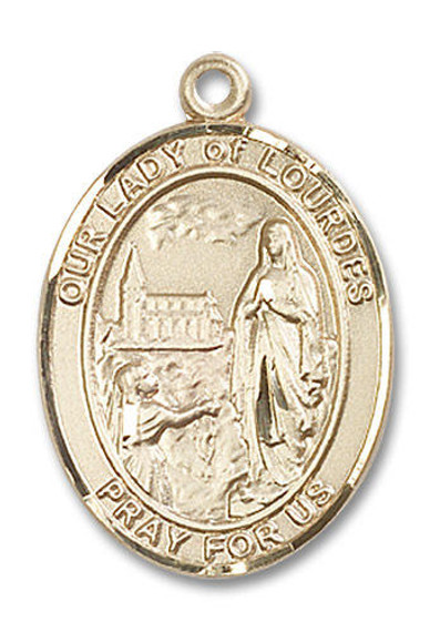 Our Lady of Lourdes Medal - 14kt Gold Oval Pendant 3 Sizes