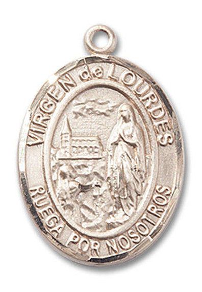 Virgen Del Lourdes Medal - 14kt Gold Oval Pendant 2 Sizes